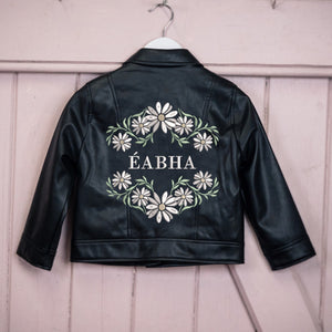 Custom Name Jacket - Kid Leather Jacket - Floral Wreath - Flower Girl Jacket Gift - My First Easter - 1st Birthday Present
