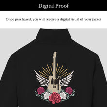 Load image into Gallery viewer, Custom Embroidered Kid&#39;s Name Leather Biker Jacket - Electric Guitar and Roses
