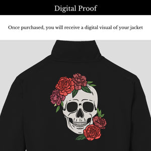 Custom Faux Vegan Pleather Embroidered Kid's Jacket - Gothic Skull with Roses