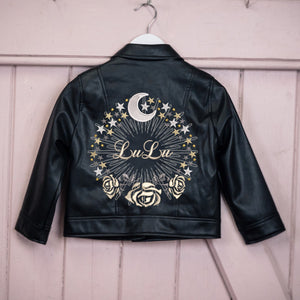 Custom Name Jacket - Kid Leather Jacket - Zodiac Embroidery - Flower Girl Jacket Gift - My First Easter - 1st Birthday Present