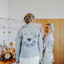 Load image into Gallery viewer, Celestial Love - Something Blue Embroidered Biker Bridal Wedding Jacket
