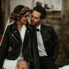 Load image into Gallery viewer, Matching Couple Jackets Bride Leather Jacket Groom Leather Jacket Custom Bride Jacket Bridal Cover Up Bride Matching Jackets Couple Matching
