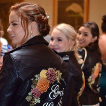 Load image into Gallery viewer, Matching Bridal Party Jackets Bride Leather Jacket Jacket Custom Bride Jacket Bridal Cover Up Bride Matching Jackets Bridesmaid Gift
